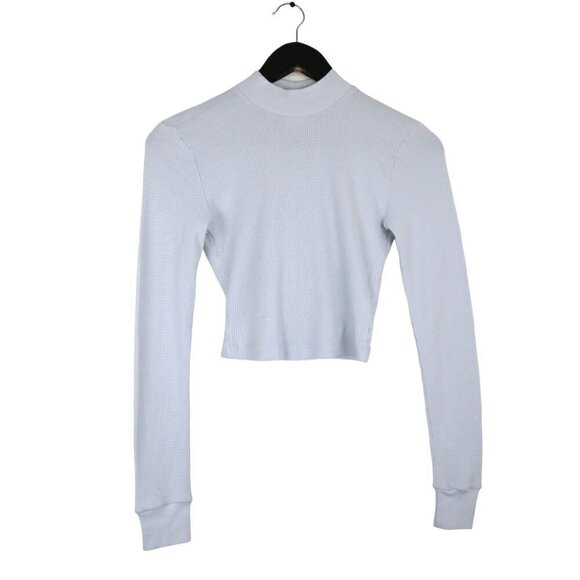 Aritzia Tna Cropped Grey Mock Neck Pullover Thermal Top Size Small - Picture 1 of 7